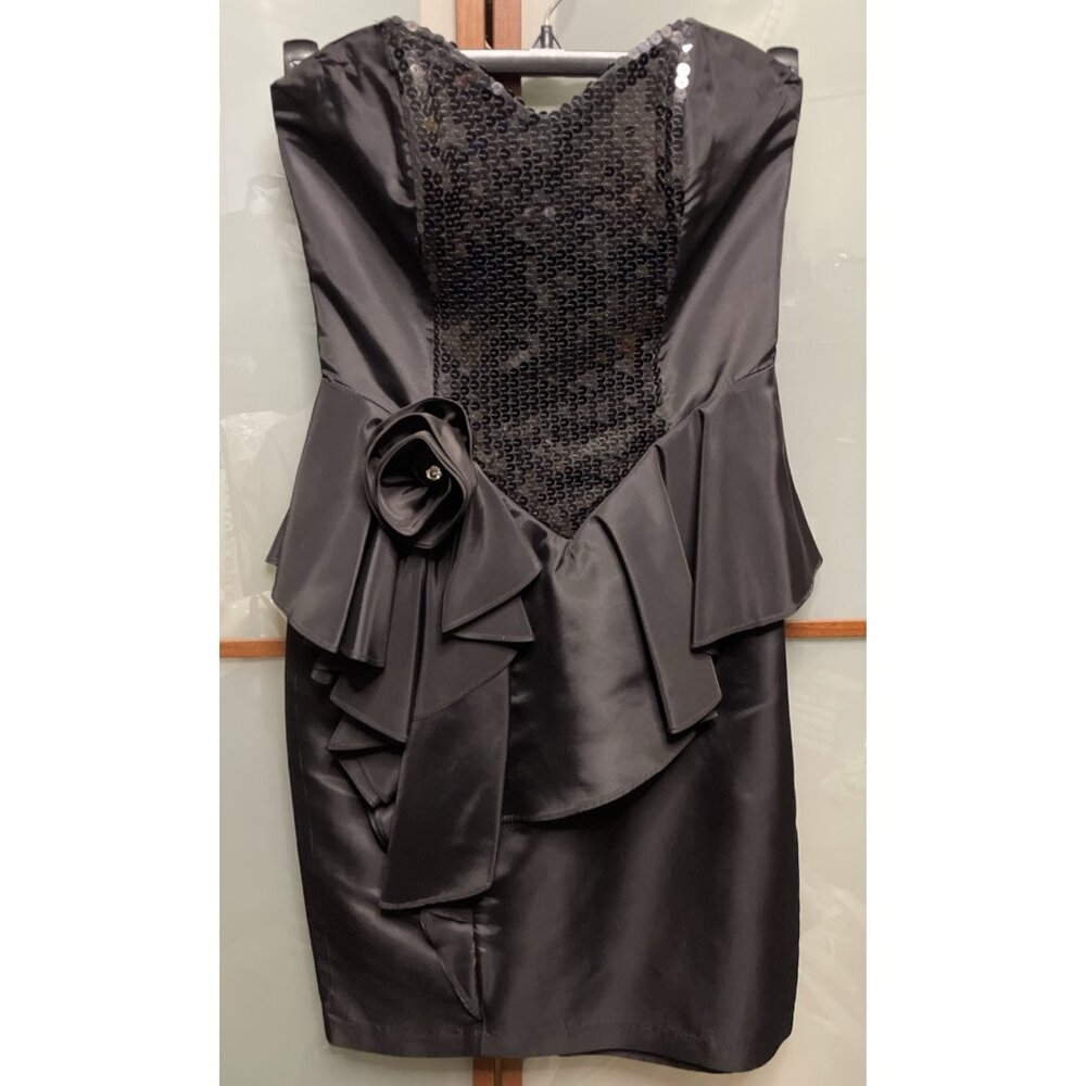 Climax Karen Okada David Howard Vintage 80s Black Strapless Satin Formal Dress